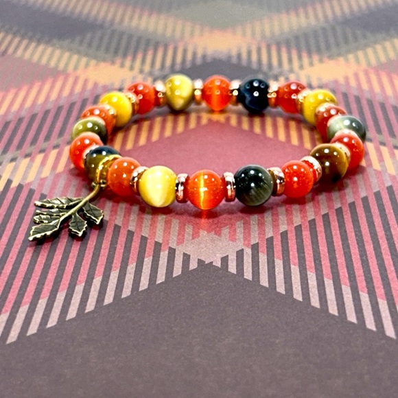 Handmade Tree Branch Charm Bracelet with Natural Cat & Tiger Eye Stones! - Picture 5 of 8